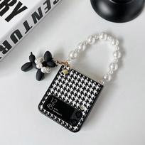 Samsung ZFlip7 perlinis rankinis telefono dėklas, sulankstomas ekranas, su pakeliamu šuniuko pakabuku, lengvo prabangos stiliaus, moterims For  Huawei Pocket2 gray