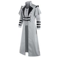 Vintage Men's Gothic Steampunk Long Jacket Trench Coat Retro Medieval Warrior Knight Overcoat Male Victoria Long Coat Plus Size XXXXXL pilka
