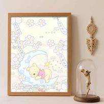Disney Diamond Painting Kit Unframed, Winnie the Pooh on Moon Spring Scenery Classic Style Home Decor Craft, Perfect Gift Idea Round 20x30cm white