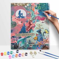 Disney Little Mermaid Paint By Number Kit Cartoon Drawing Canvas DIY Picture Home Decor Art Wall Gift Craft Creative Aesthetic Collage 20x30cm pink