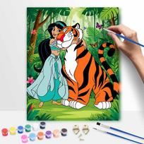 Disney Princess Jasmine and Rajah Tiger Oil Paint by Numbers Painting Art Kit Handmade Painting Home Decor Gift 20x30cm black