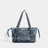 MK denim bag 2026 new retro washed denim bag crescent bag one shoulder underarm tote bag women gray