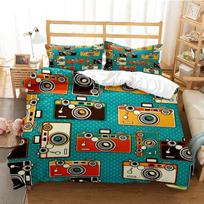 Vintage Camera Duvet Cover Fashion Comforter Bedding set Soft Quilt Cover and Pillowcases for Teens Boy Single/Double/Queen/King EU single(135x200cm) blue