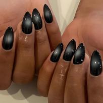 24PCS Simple Glossy Almond Press on False Nail with Glue Black Gradient French Fake Nails for Spice Girls Wearable Nail Manicure black