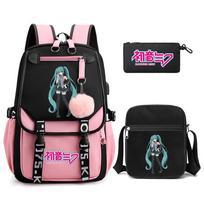 3 vnt./rinkinys Anime animacinių filmų Hatsune Miku spausdintas kuprinė su peties krepšiu paaugliui studentui mergaitei berniukui didelės talpos vandeniui atsparus krepšys knygoms Mochila black