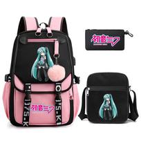 3 vnt./rinkinys Anime animacinių filmų Hatsune Miku spausdintas kuprinė su peties krepšiu paaugliui studentui mergaitei berniukui didelės talpos vandeniui atsparus krepšys knygoms Mochila