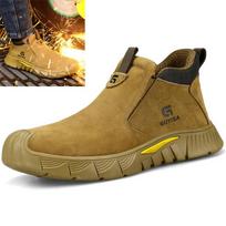 Men Boots New Safety Welder Shoes Anti Smash Indestructible Work Steel Toe Security Footwear Suitable for Daily Wear and Various Occasions 47 beige