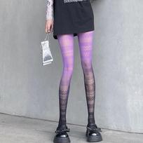 Female Retro Jacquard Fishnet Lolita Tights Mixed Gradient Color Women Hollow Out Kawaii Pantyhose Anime Cute Girl Mesh Stocking 155-175cm gray