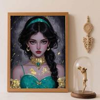 Disney Diamond Painting Set Classic Jasmine Home Decor Craft, Perfect Handmade DIY Gift Idea Round 20x30cm gray