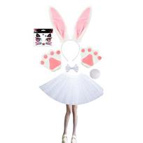 Bunnies Ears Headband,Bowtie,Tail and Arm Cuffs Easter Bunnies Costume Accessories Halloween Cosplay Costumes for Women white