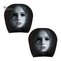 Holiday Car Atmosphere Decor 2Pcs Ghost Face Headrest Covers, Halloween Horror Seat Decorations, Protective Auto Protectors Universal Fit Washable C gray