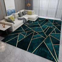 Luxury Geometric Area Rug – Washable Plush Gold & Green Living Room Carpet, Oversized Bedroom Bedside Mat 60x90cm(23x35in) gray