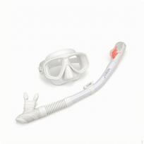 Snorkeling Facepiece with Snorkel Reinforced Optical Lens Wide View for Snorkelers, Beginners, Beach white