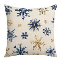 Blue Christmas Linen Material Elk Snowflake Element Pillowcase Home Bedroom Decoration Sofa Cushion 45 * 45Cm (without core) beige