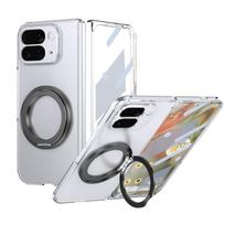 Metalinis žiedo laikiklis Magnetinis dėklas Google Pixel 10 Pro Fold, su 360° besisukančiu laikikliu, Skaidrus dangtelis, Skaidrus stiklinis ekrano apsaugas Google Pixel 10 Pro Fold juoda