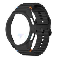 Dėklas+Dirželis Samsung Galaxy Watch 7 6 5 4 40mm 44mm Silikoninis oficialus dirželis PC apsauginis dangtelis Bamperis Galaxy Watch 6Classic Galaxy 6 Clasic 43mm black