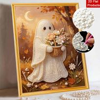 Halloween pearl painting art kit handmade diy fall floral ghost home decorations 30x40 beige