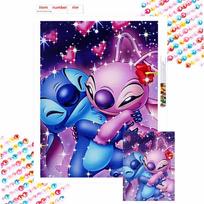Disney Stitch Cross Stitch Diamond Cross Stitch Themed Artwork Cartoon 5D Diamond Cross Stitch Mosaic Home Decor Gift Round 30x40cm blue