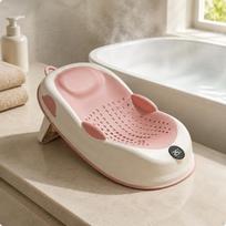 Kūdikio vonios gultukas su temperatūros rodikliu, švelniu palaikymu, sulankstoma lovytė naujagimiams, kūdikiams, pilka Pink Temp Sensing white