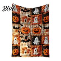 Soft Decorative Halloween Bedding Pumpkin & Bat Throw Blanket Cozy Flannel Sofa Blanket Plaid for Couch Bed Fall Home Decor Warm Bed Autumn S black