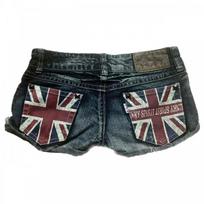 Y2K Retro Flag Folded Cuff Straight Cut Denim Shorts Women Vintage Distressed Mid-Rise Slim Fit Large black