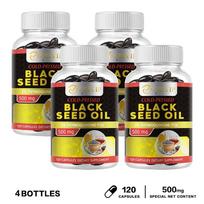 Grevip Cold-Pressed Black Seed Oil 500mg 120 Softgels - 2% Thymoquinone, Plant-Based Formula, Daily Wellness 120*4