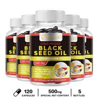 Grevip Cold-Pressed Black Seed Oil 500mg 120 Softgels - 2% Thymoquinone, Plant-Based Formula, Daily Wellness 120*5