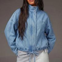 Women's Casual Denim Jacket Stylish Jean Jacket for Daily Wear M gray