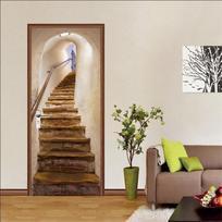 3D durų lipdukas Žalia palmių augalo tapetai Lipni įėjimo namo miegamojo dekoratyviniai vinilai Abstrakčios linijos peizažo plakatas 90x200cm(Cut 2 pcs)