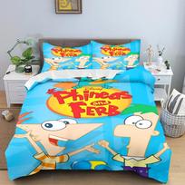 Phineas And Ferb pledo užvalkalas, Poliesterio antklodės užvalkalas su animacinių filmukų spaudiniu vaikų miegamajam, Anime, Jaukus kambario patalynė, Įvairių dydžių 90x200cm blue