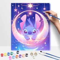 Disney Stitch Moon Star Paint By Number Kit Drawing Canvas DIY Picture Home Decor Room Wall Art Aesthetic Painting Gift Modern Decor 40x50cm pink