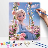 Disney Elsa painting by number flower swing handmade painting kit diy home room decoration gift 30x40cm gray