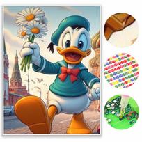30x40cm Disney Donald Duck with Flowers diamond painting art full diamond handmade DIY dot decorative painting Round 30x40cm blue
