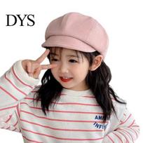 Girls Beret Children Short Brim Vintage Solid Color Newsboy Cap Warm Autumn Kids Winter Octagonal Daily Outdoor Activities Headwear D rožinė