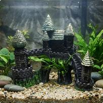 Pilies akvariumo puošmena Derva Vandens slėptuvė Daugiaangė Arkos formos dekoracija Samanos 5-corner Castle gray