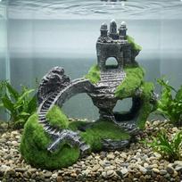 Pilies akvariumo puošmena Derva Vandens slėptuvė Daugiaangė Arkos formos dekoracija Samanos Moss Three-hole