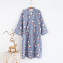 Japoniškas kimono moteriškas chalatas naktinis marškinys ilgomis rankovėmis naktiniai marškiniai medvilninė marlė Vasaros ir rudens miela prakaituota pavasarinė medvilninė pižama S gray