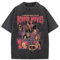 Juokinga katė vampyrė „Vampurr Grįžta“ Retro siaubo filmo parodija Grafinis spaudas Vintažinis rūgštimi išplautas Oversize gatvės stiliaus T-shirt topas katės mylėtojui XL black