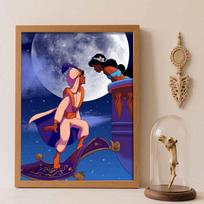 Disney Diamond Painting Kit Aladdin Jasmine 5D DIY, suitable for beginners and craft lovers, interior space decoration Round 50x70cm brown