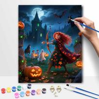 Disney Brave Princess Merida Halloween Castle Pumpkin Oil Paint by Numbers Painting Kit Hand Painted Home Decor Gift 30x40cm gray