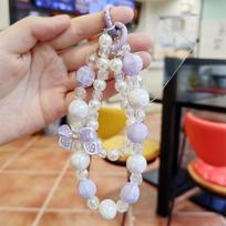 Mobile Phone Lanyard Short Style Wrist Strap Bow Knot Handmade Beaded Bracelet Pendant Lanyard Anti-Lost Wide Wrist Strap violetinė