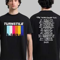 Turnstile Europe And The Uks Never Satisfied Journey 2025 Date Tshirt On The Back Can Be Worn By Both Unisex And Wounisex Black 4XL white