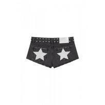Y2K Low Rise Denim Shorts Women Loose Fit Star Print Sparkle Detail Streetwear Hot Pants XL black