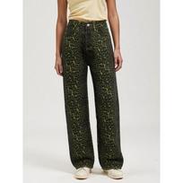Womens Wide Leg Straight Cut Leopard Print Denim Jeans Mid-Rise Comfort Casual Style S black