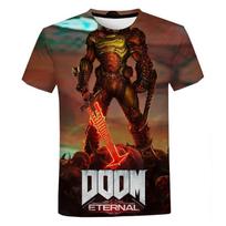 „Doom Game“ 3D spausdinimo marškinėliai trumpomis rankovėmis vyrams Vasaros laisvalaikio dideli marškinėliai Madingi Harajuku gatvės viršutiniai apvalia kaklo marškinėliai XXS black
