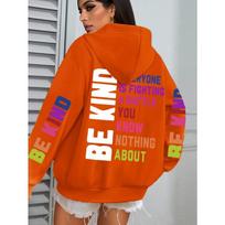 Būkite Malonūs Hoodies Moterims Raidžių Spaudiniai Žieminiai Šilti Su Gobtuvu Gatvės Kišenė Laisvi Megztiniai Laisvalaikio Universaliai Tinkančios Moteriški Drabužiai XL gray