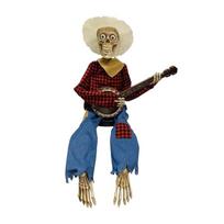 Helovino animatronika Banjo skeletai Dekoracijos, Animacinis kaukolė su šviečiančia akimi Muzikinės Helovino dekoracijos raudona