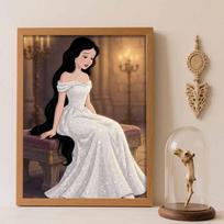 Disney Diamond Painting Kit Unframed, Snow White Sparkling Gown Classic Style Home Decor Craft, Perfect Gift Idea Round 20x30cm black