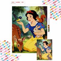 Disney Snow White with forest animals diamond art painting handmade diy kit home decoration Round 30x40cm black