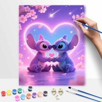 Disney Stitch and Angel love heart oil painting hand painting coloring painting handmade diy home decoration gift 30x40cm purple